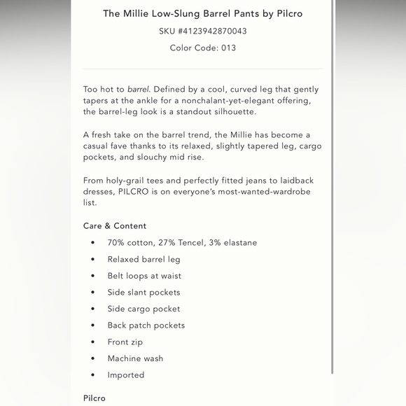 BNWT Millie low slung barrel pants - Picture 6 of 7